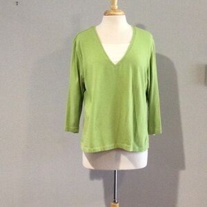 Chico's Green &White V-Neck 3/4 Sleeve Cotton/Spandex Pullover Top Size 3/XL/16